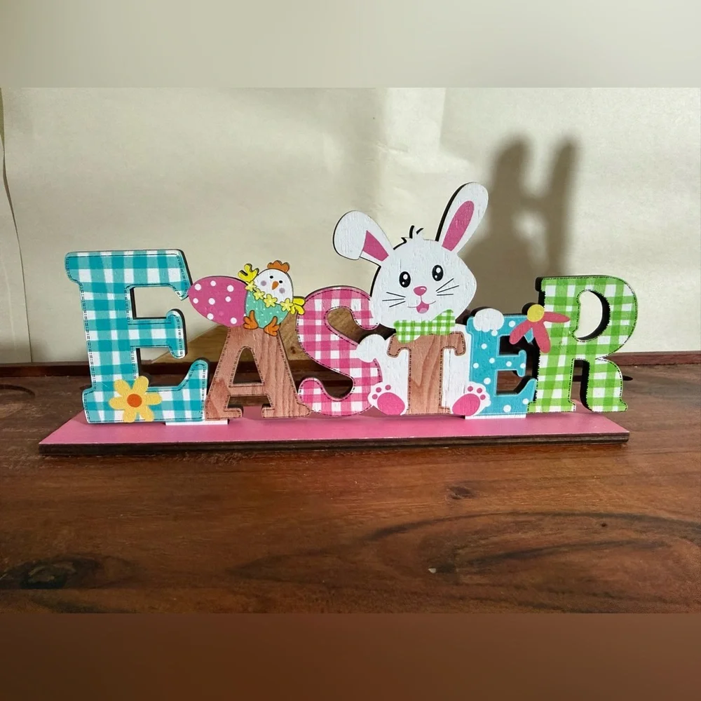 Easter Party Theme decoration 3 PC bundle Bunny & Gnome Sign Bunny Squeezed Toy